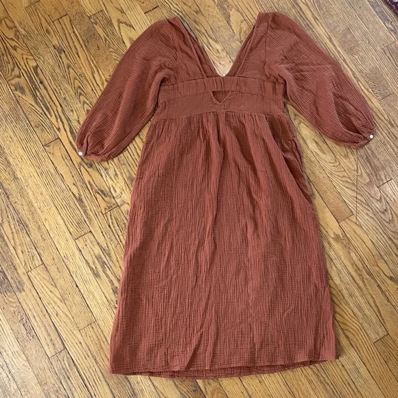 Madewell Lightspun Burnt Clay Orange Midi Dress Sz M New with Tags - Picture 5 of 13
